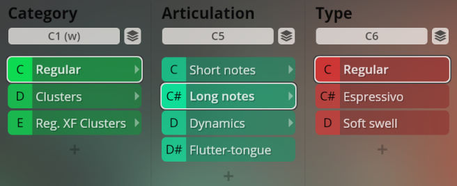 Vienna Symphonic Library Synchron Instruments interface showing Category, Articulation, and Type selections for Big Bang Orchestra Solaris.