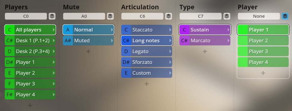 Vienna Symphonic Library software interface showing sound settings for players, mute, articulation (staccato, long notes, legato, sforzato, custom), and type (sustain, marcato) for Studio Special Editions 6 - Dimension Brass.