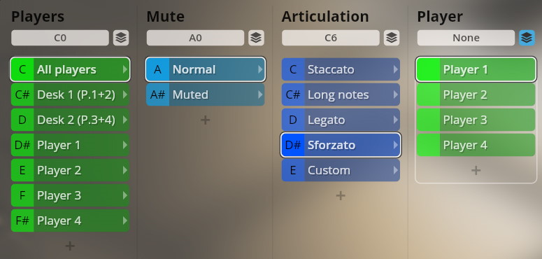 Vienna Symphonic Library software interface displaying options for orchestrations including player selection, mute settings, and articulations like Staccato, Legato, and Sforzato, as part of the Studio Special Editions 6 - Dimension Brass.