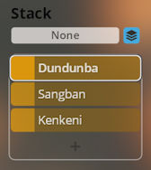 Screenshot showing Stack menu with Dundunba, Sangban, and Kenkeni percussion instrument options for Synchron World Percussion.