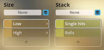 Synchron World Percussion virtual instrument interface showing Size controls (Low, High) and Stack options (Single hits, Rolls).