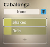 Cabalonga percussion instrument interface showing options for Shakes and Rolls effects within Synchron World Percussion software.