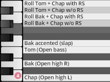 Keyboard mapping for Synchron World Percussion virtual instruments, showing percussion articulations like Roll Tom, Bak, and Chap for West African ensembles, optimized for music production and sound design.