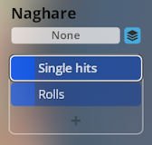 Naghare percussion instrument control panel showing options for None, Single hits, and Rolls in Synchron World Percussion software.