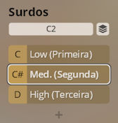 Surdos C# Med Segunda percussion instrument selection interface in Synchron World Percussion software.
