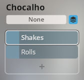 Choçalho instrument control interface showing Shakes and Rolls articulation options for Synchron World Percussion.