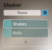 User interface showing Shaker instrument options, with None, Shakes, and Rolls selections for Synchron World Percussion.