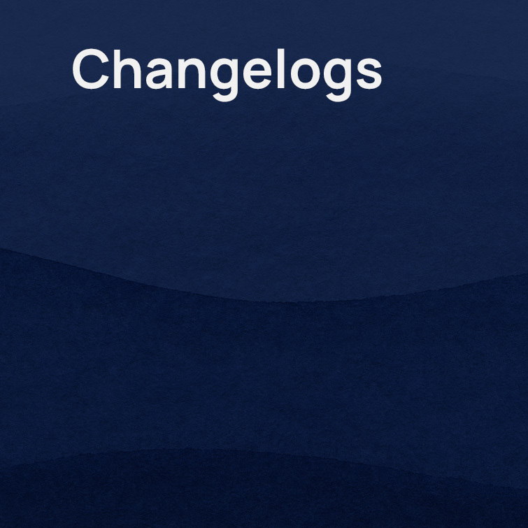 Changelogs text in white against a dark blue background with subtle wave patterns, representing a page dedicated to updates and revisions.