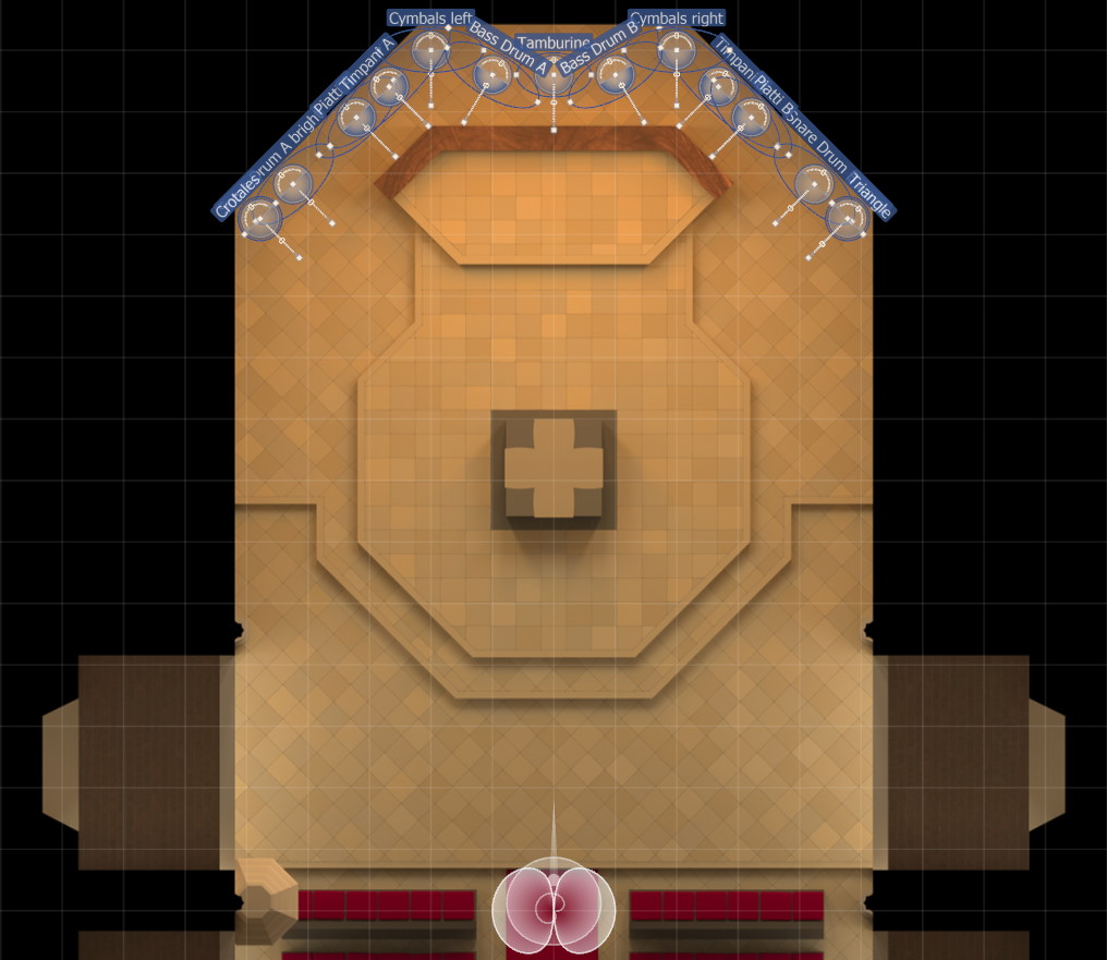Top-down view of Vienna MIR Pro's MIRx Mode, showing microphone placements for a choir and orchestra within a virtual venue, including Soprano, Alto, Tenor, and Bass choir sections, and orchestral sections labeled Coloratur orch, Sopran orch, Mezzo-orch, Alt orch, Tenor orch, Bariton orch, and Bass orch.