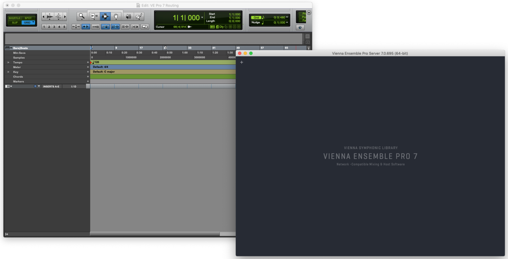 Screenshot showing Vienna Ensemble Pro 7 server connected to a Digital Audio Workstation for routing VEPro to DAWs, specifically Cubase.