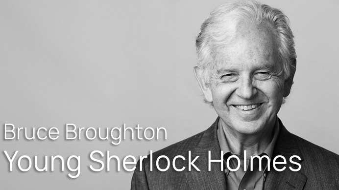 Headshot of **Bruce Broughton** smiling, composer known for his score for the 1985 film *Young Sherlock Holmes*.