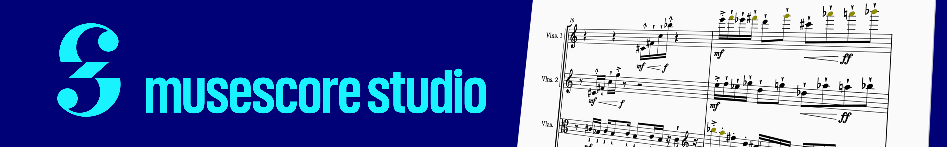 MuseScore Studio logo with musical notation from a score for violins and violas.