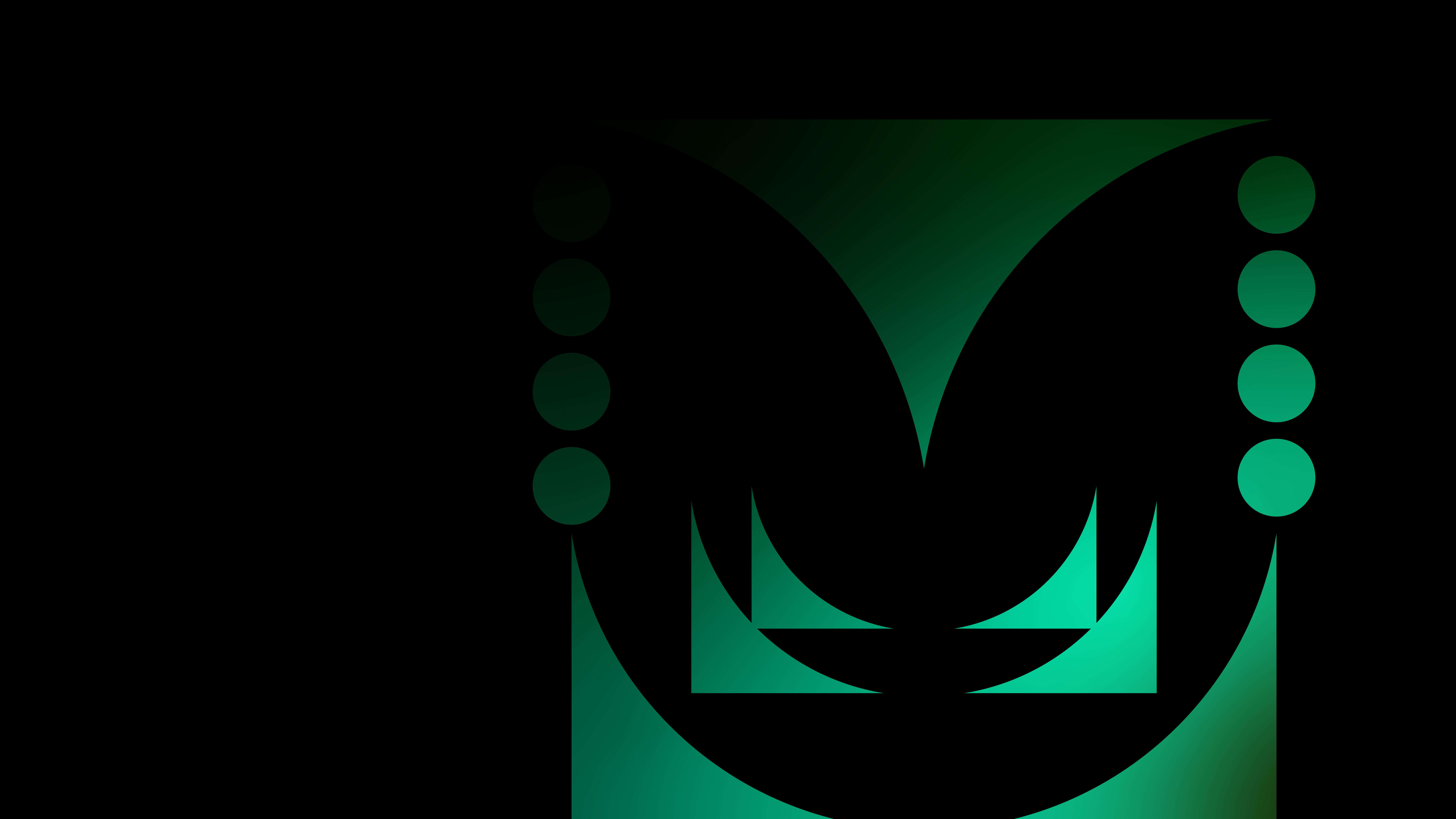 Abstract green and black Christmas-themed graphic with geometric shapes and circles.