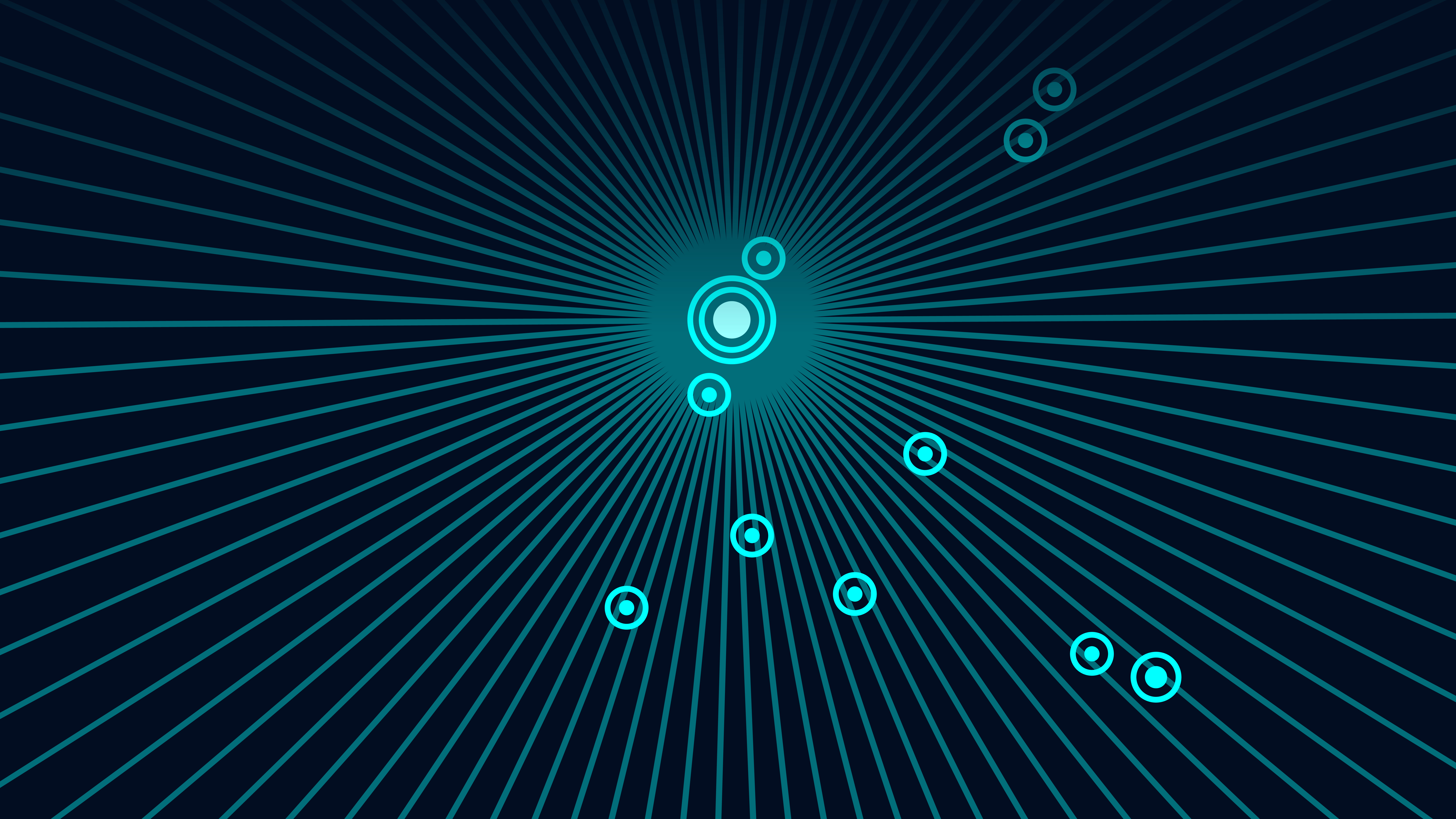 Abstract design with radiating teal lines and luminous circles, suggesting sound waves or data transmission, for Ambient Recording BBO: Altair.