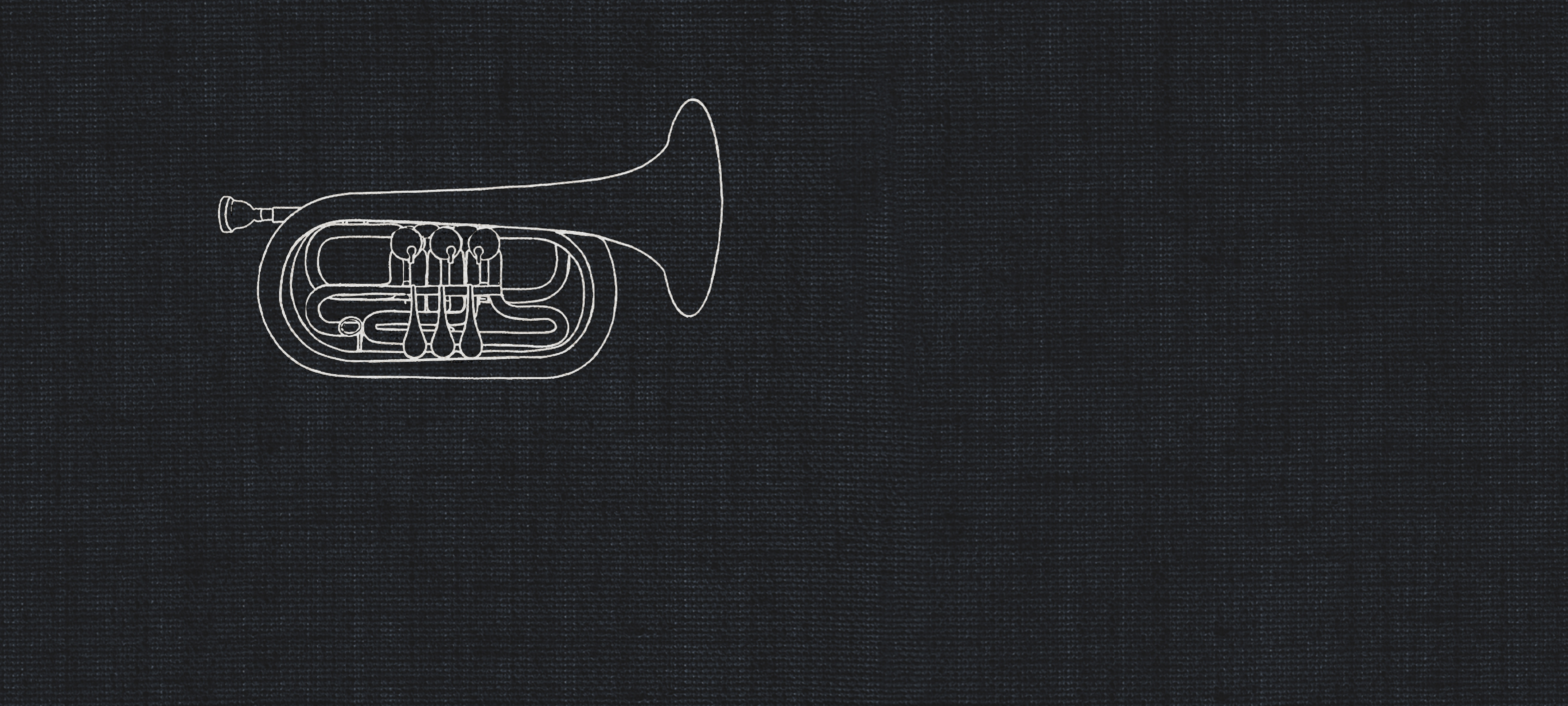 Line drawing of a bass trumpet on a dark background, representing dry recording studio bass trumpet sounds.