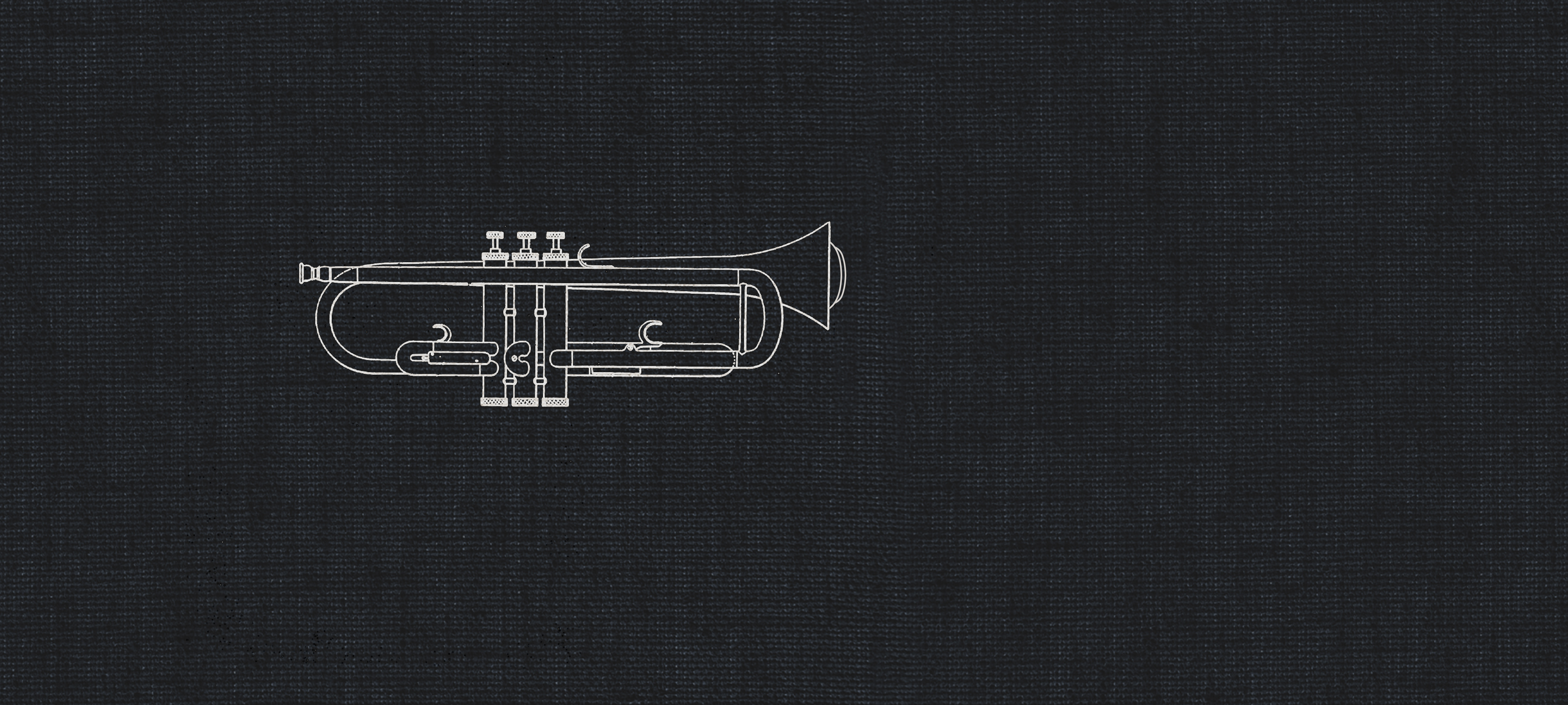 Line drawing of a muted Bb trumpet against a dark textured background, representing a dry recording studio sound.
