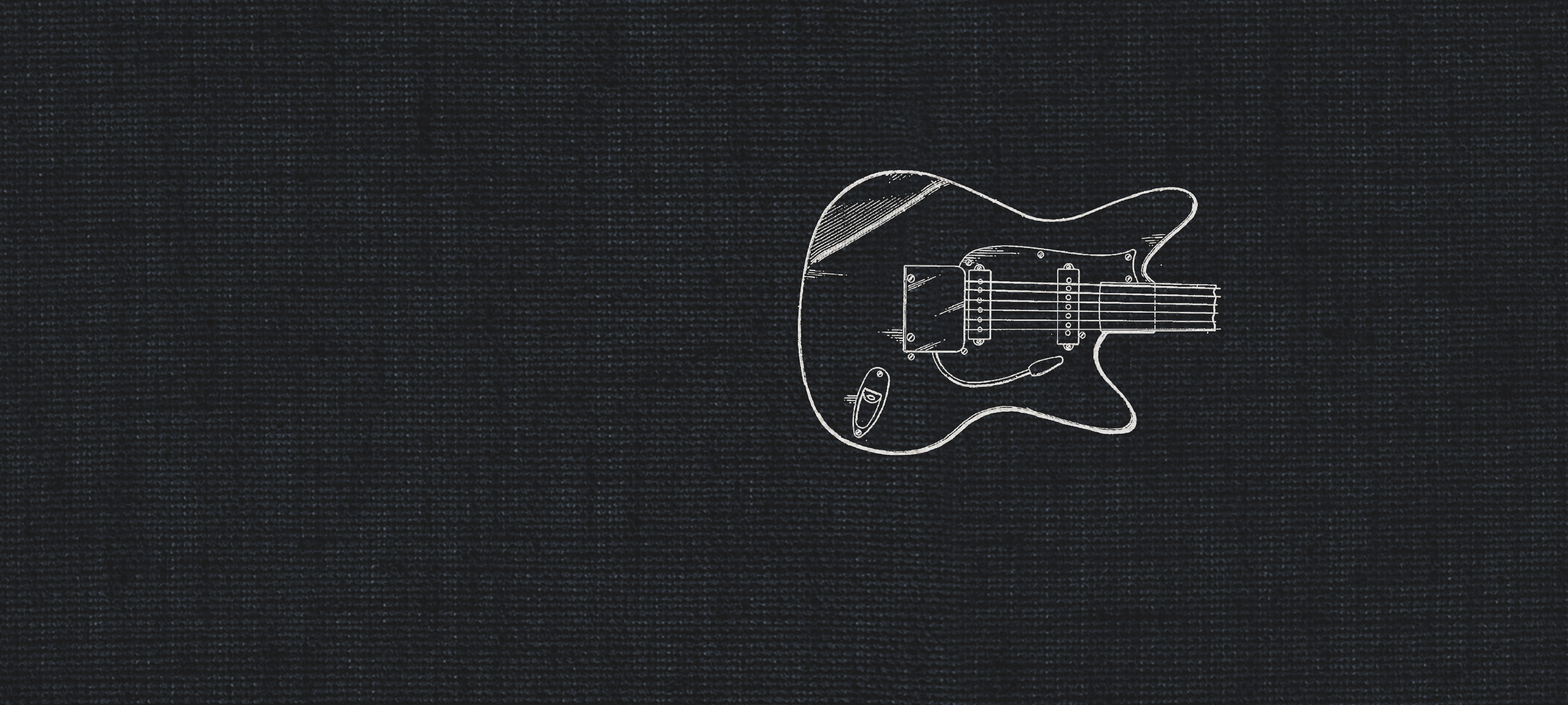 White line drawing of an electric guitar on a dark textured background, representing a dry overdrive sound for recording studio use.