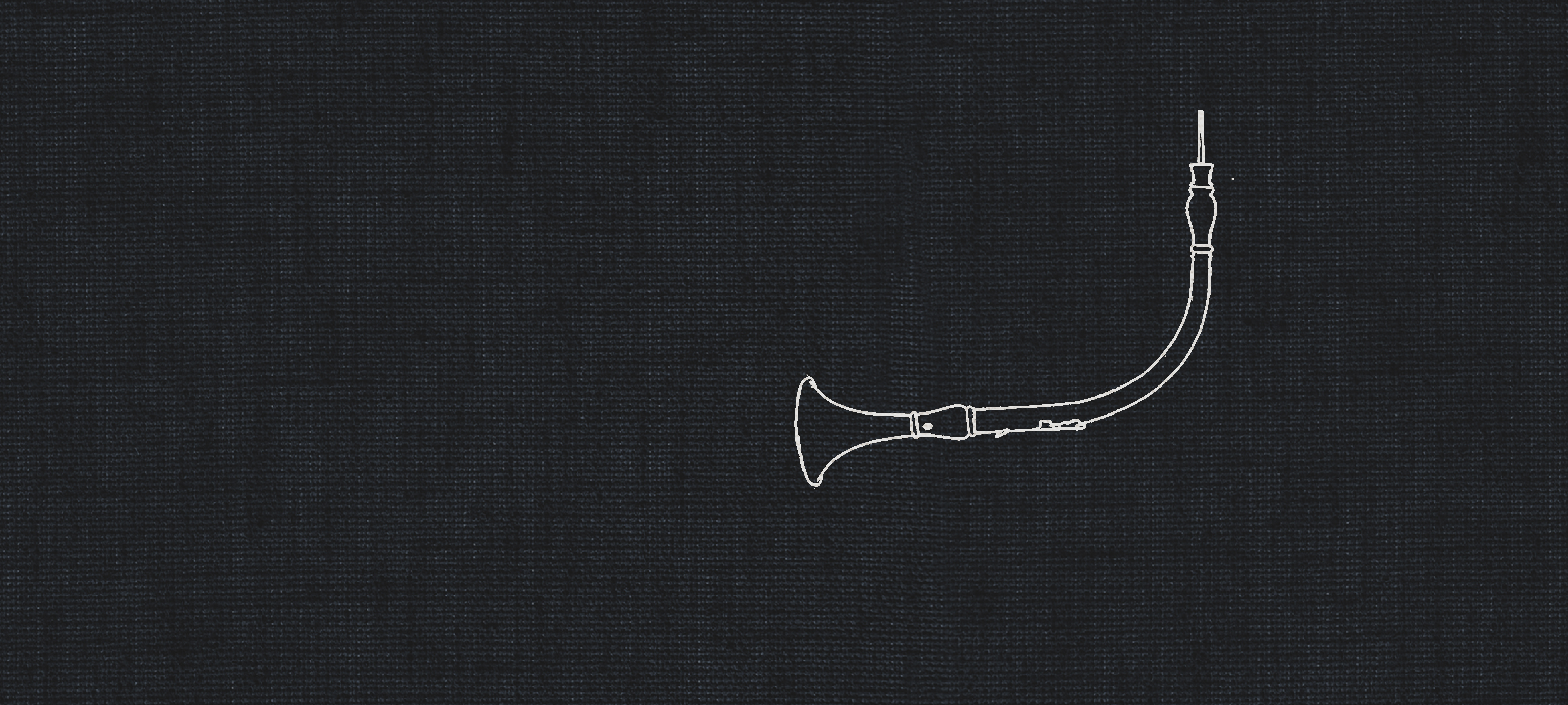 Line drawing of an Oboe da Caccia musical instrument on a dark background.