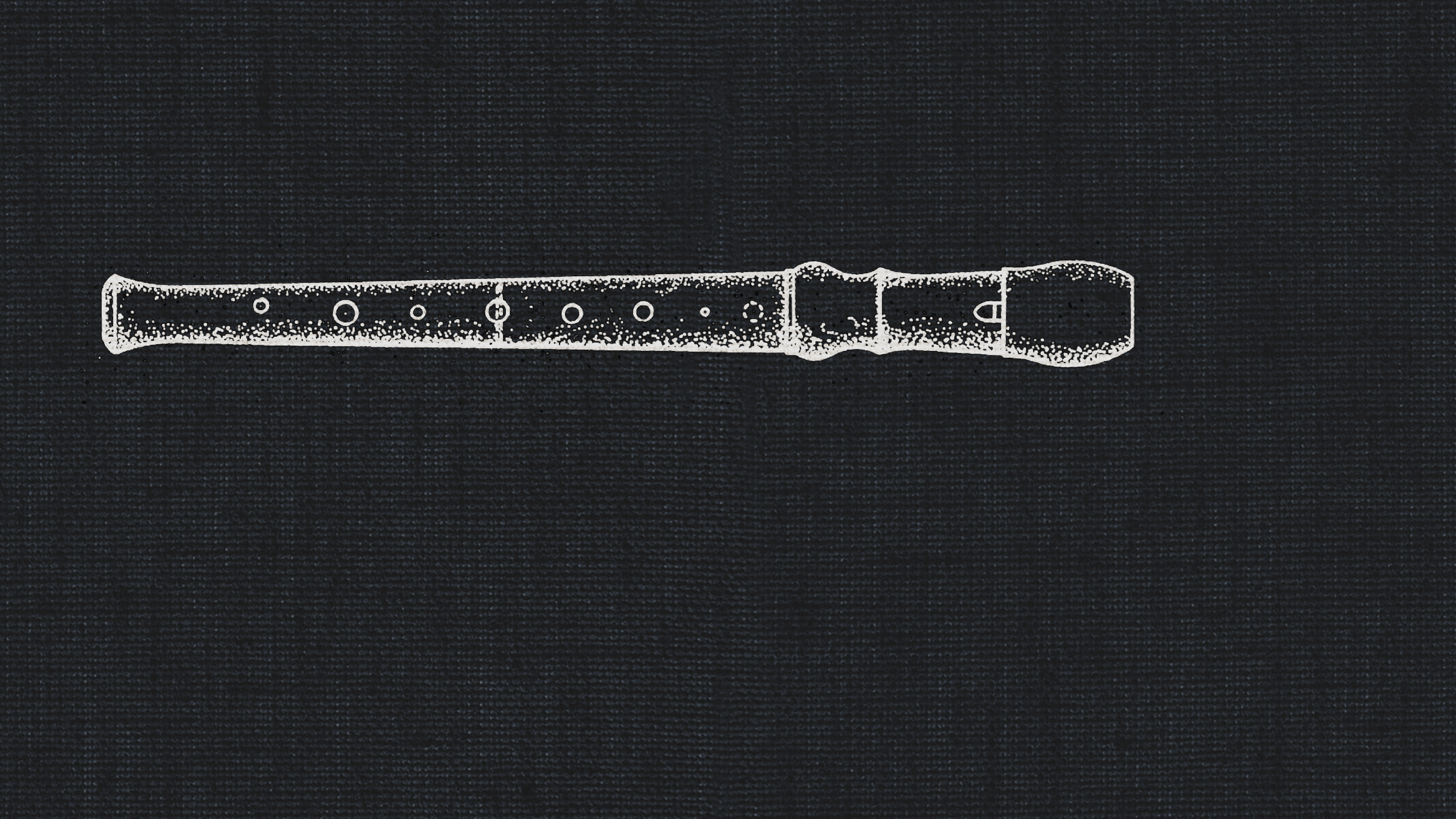 White outline drawing of a dark musical recorder on a black textured background for Dry Recording Studio Recorders.