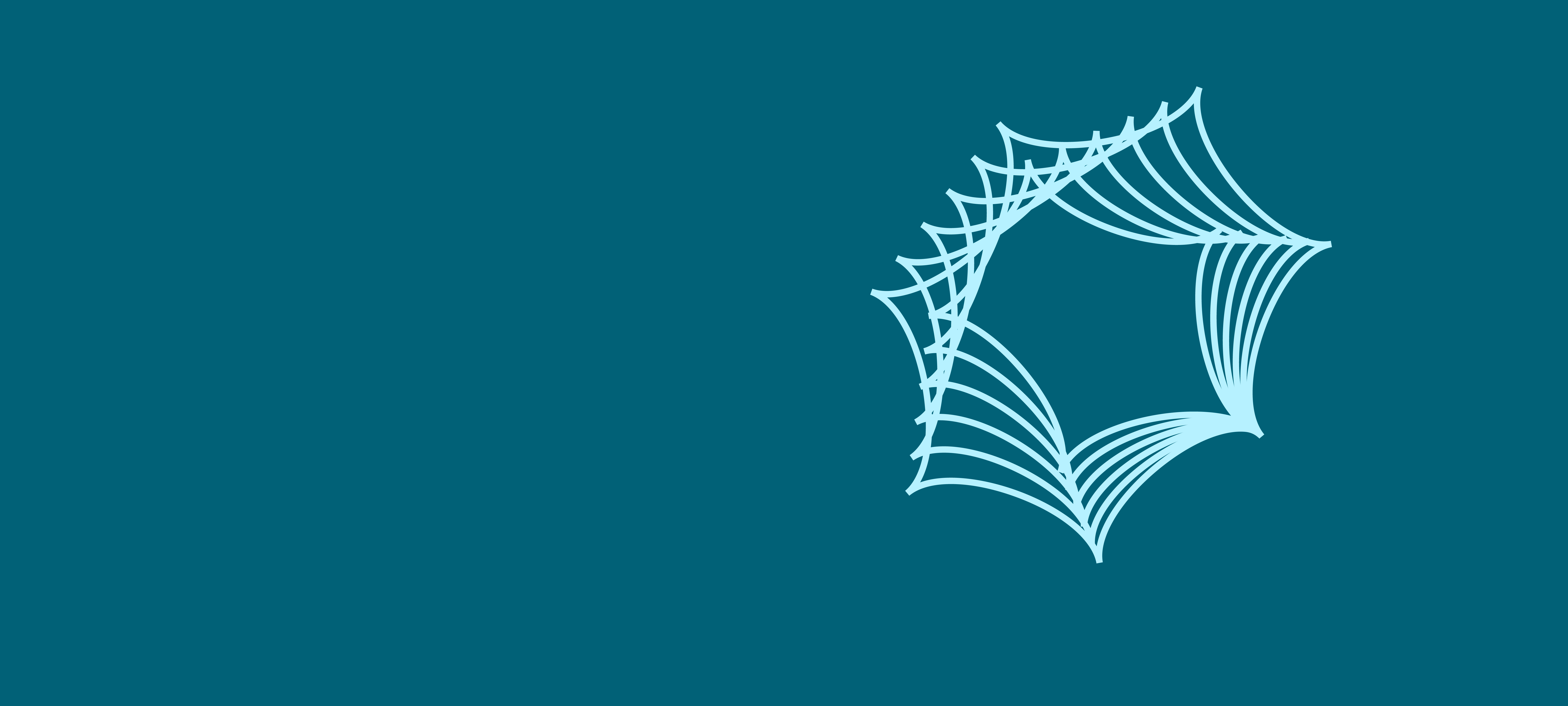 An abstract light blue graphic on a dark teal background.