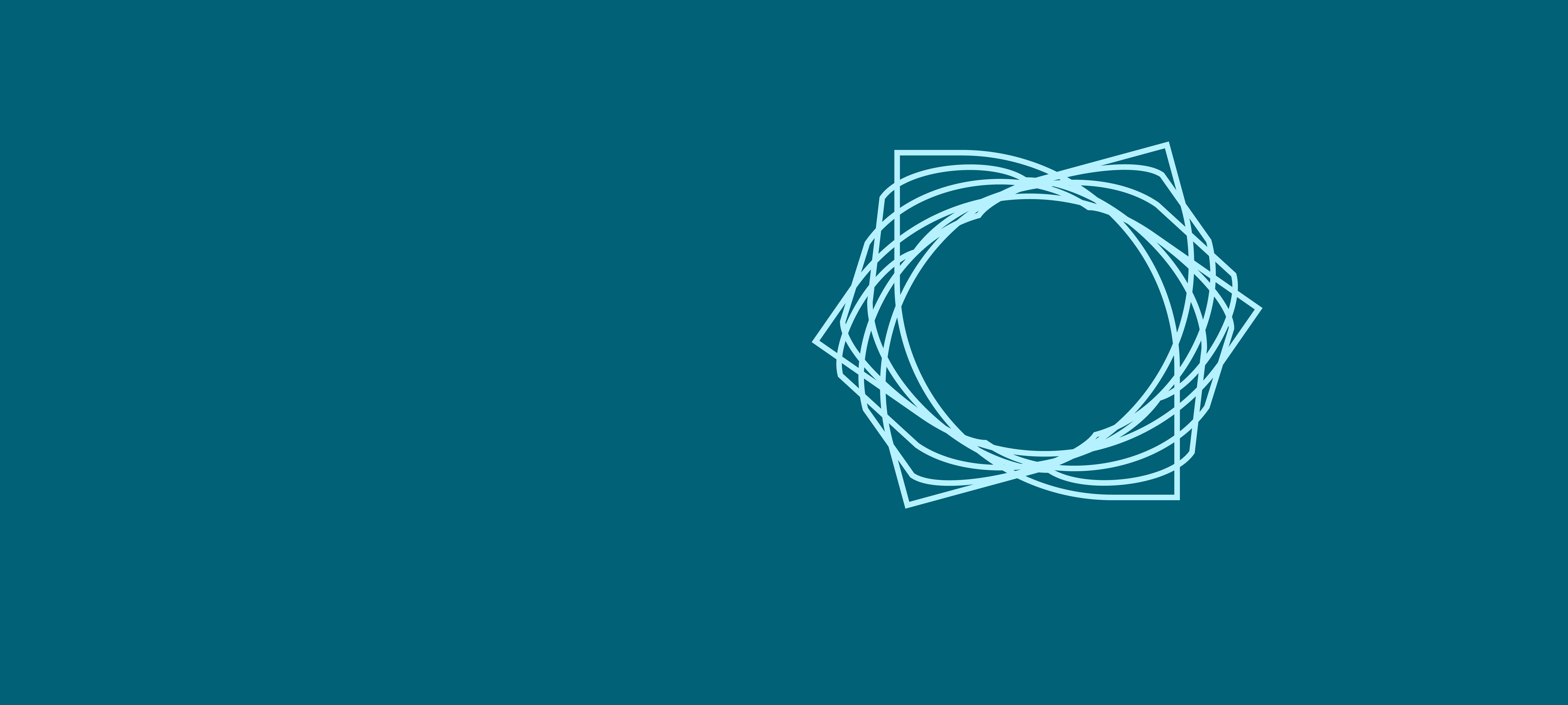 Abstract geometric design with light blue interconnected shapes forming a layered circle and square pattern on a teal background, signifying Dimension Strings Special Edition Vol. 5.