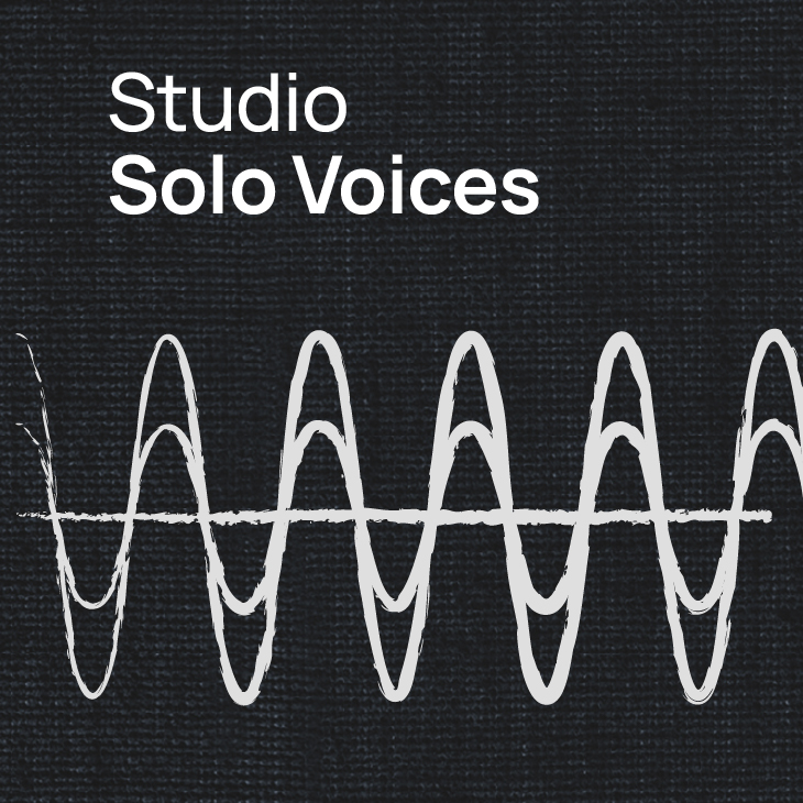 Studio Solo Voices logo with white text on a dark gray background and white waveform graphics
