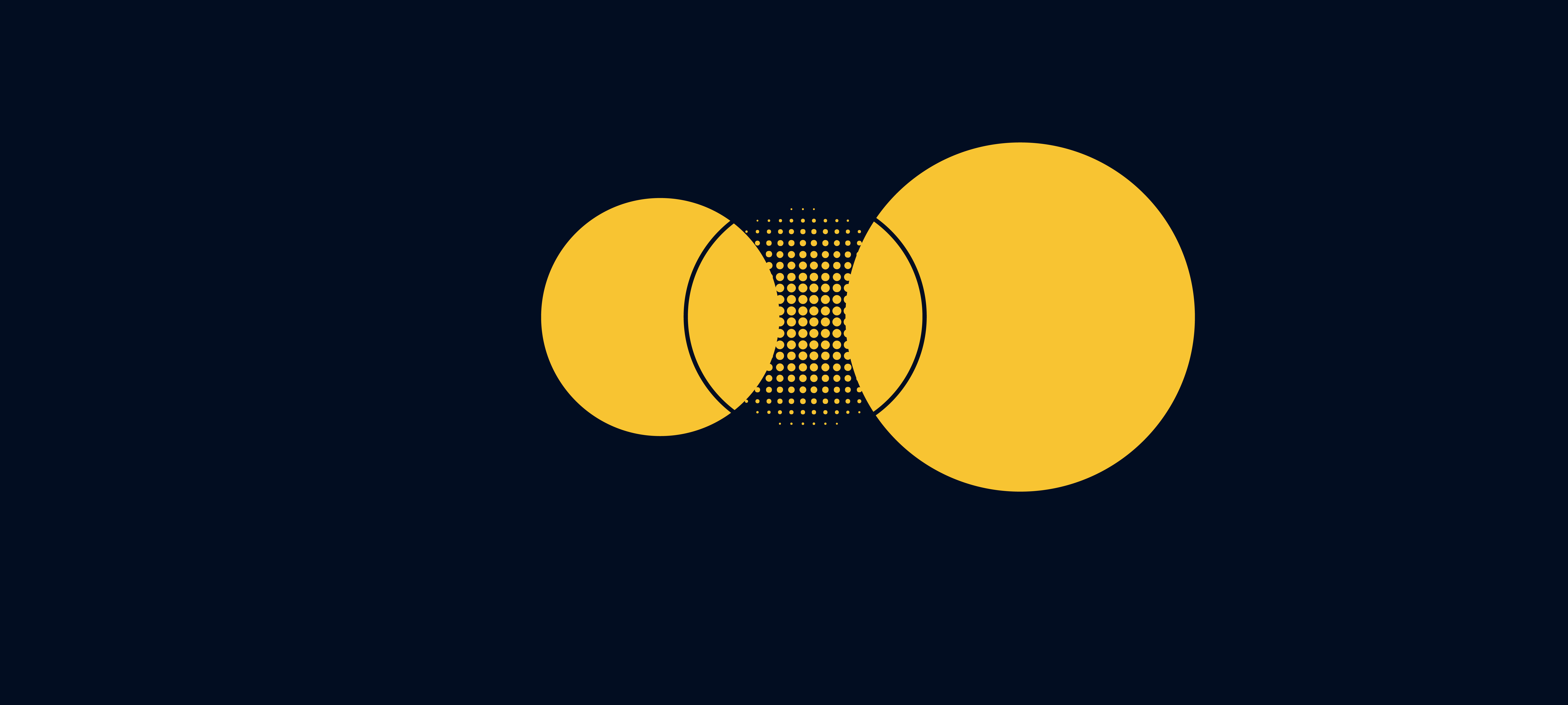 Abstract illustration with two yellow circles on a dark background, overlapping near the center, and a pattern of small yellow dots in the overlapping area.