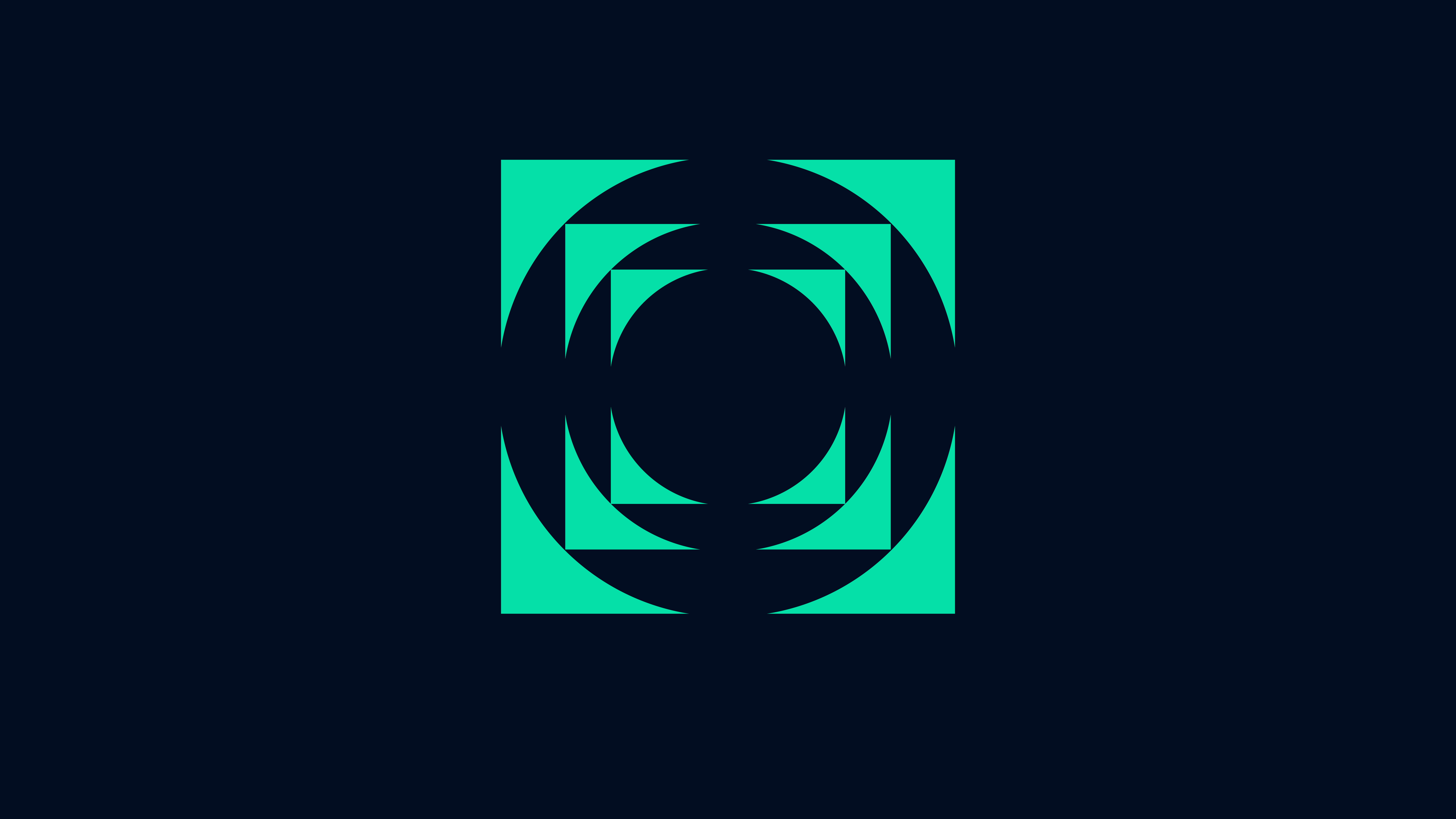 Abstract green geometric design with squares and circles on a dark background, representing Synchron Percussion I.