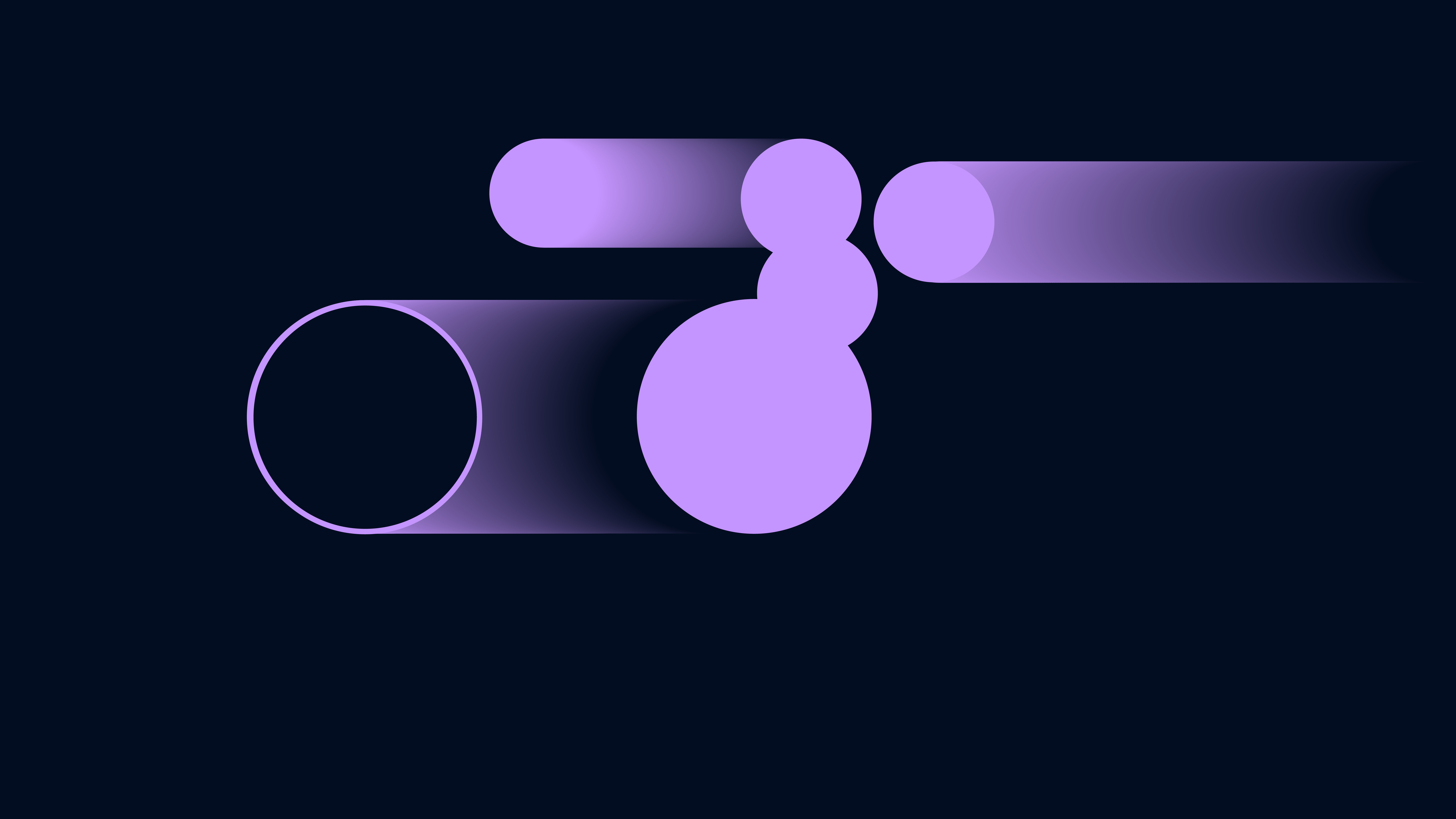 Abstract illustration with light purple solid circles and hollow cylinders fading into a dark blue background, representing digital sound or music concepts for Ambient Recording.