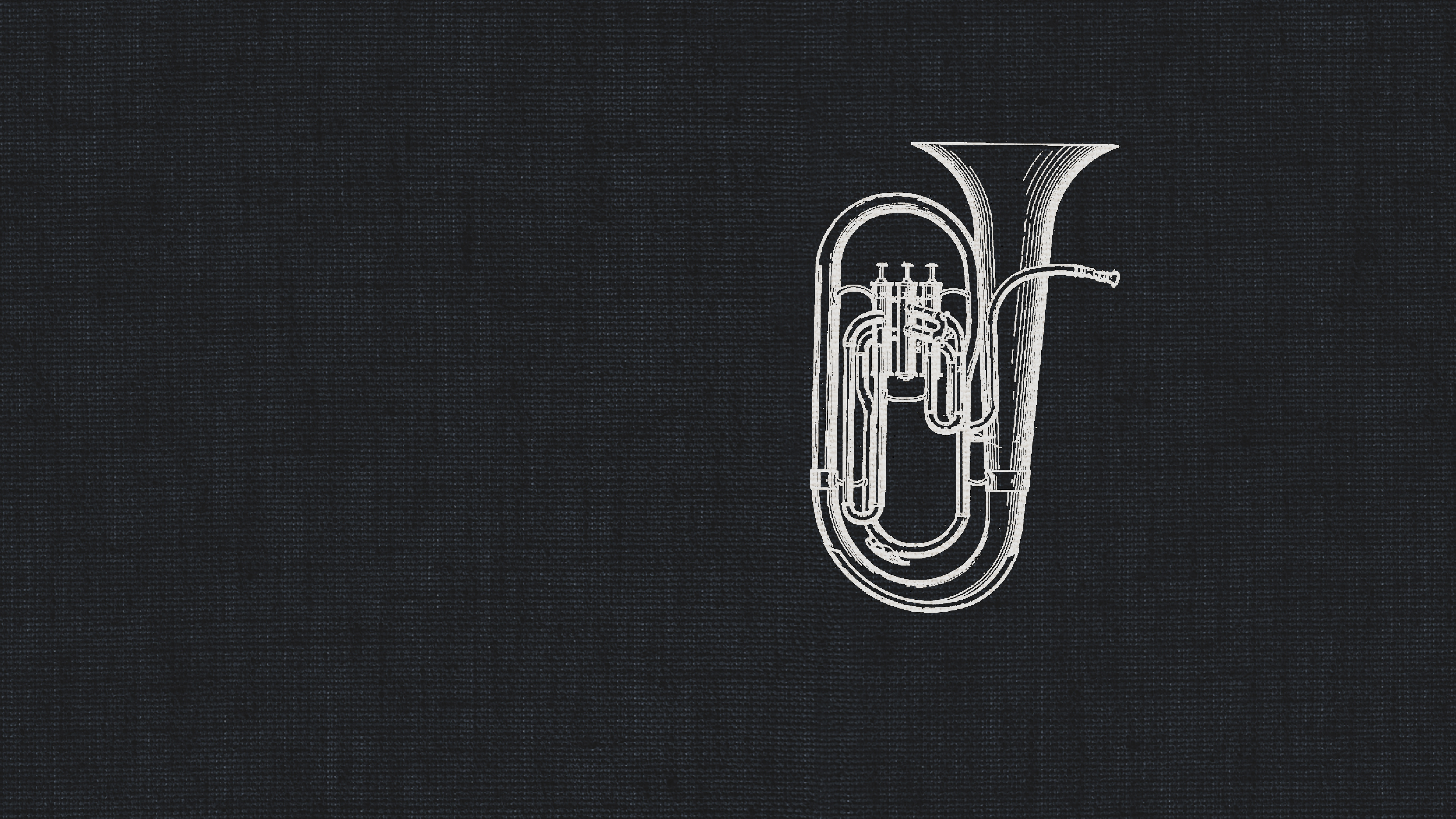 White line drawing of a euphonium musical instrument on a dark gray textured background for recording music.