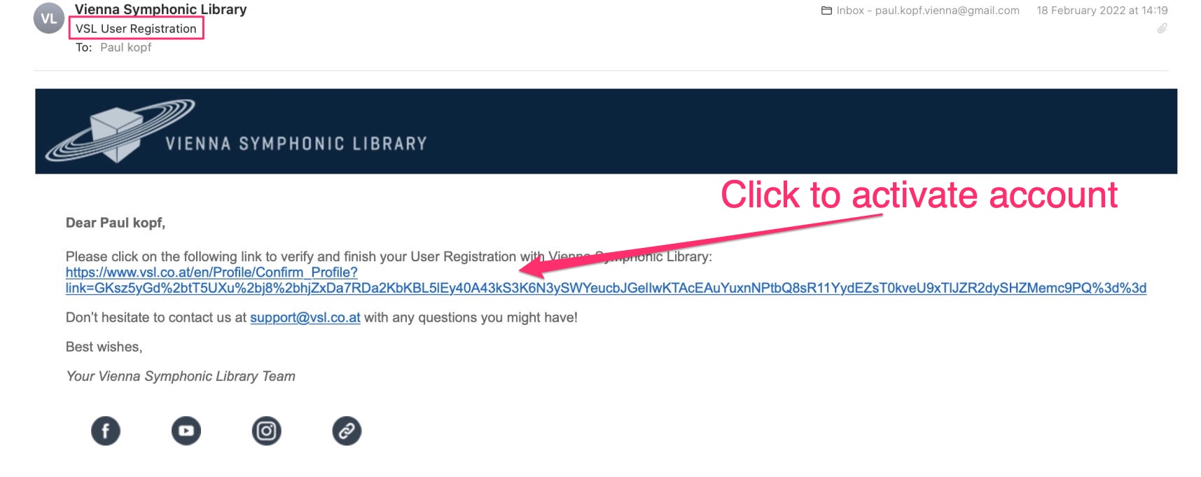 Confirm VSL mail